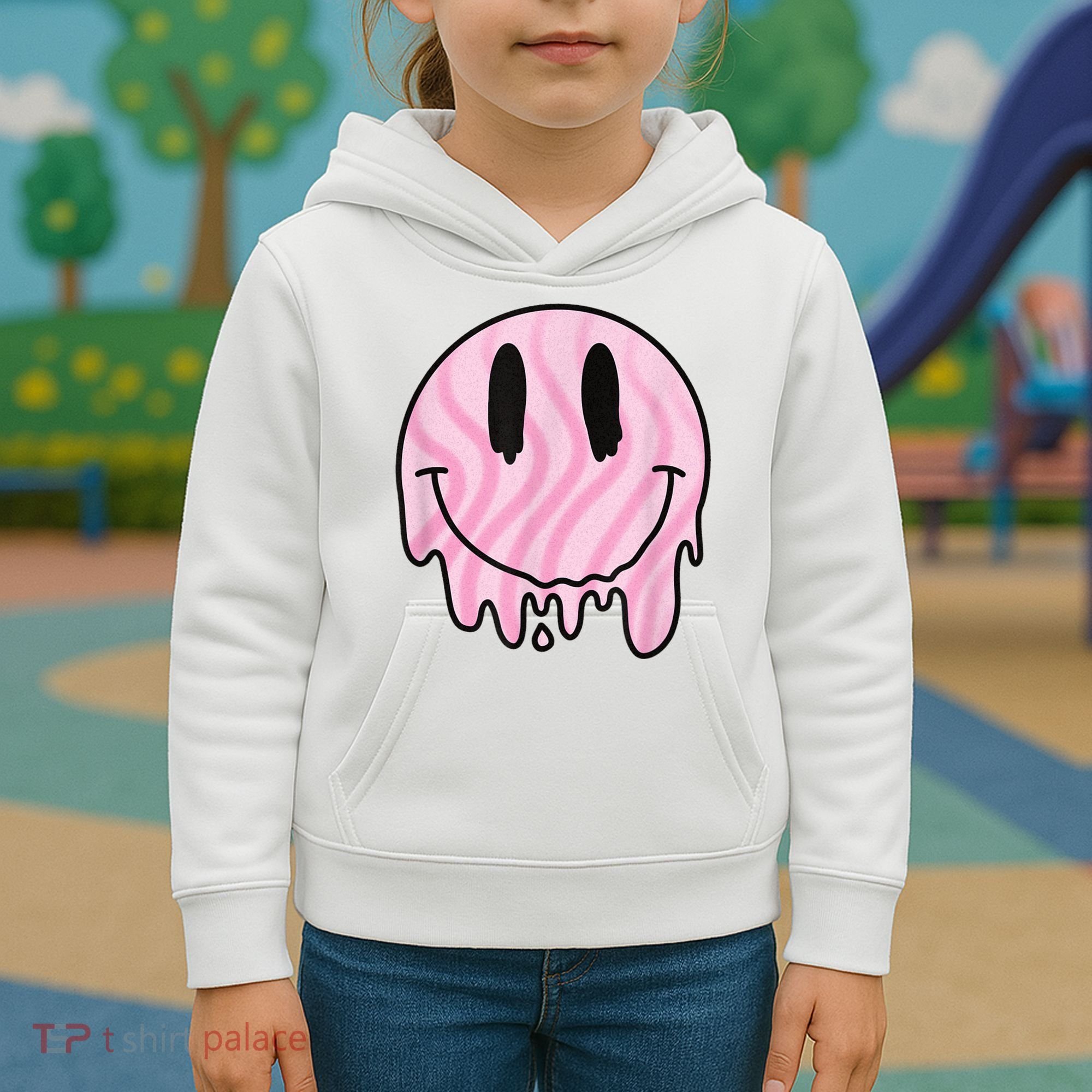 Melted Smiley Face Retro 80s Dripping Melting Happy Smile Kids Hoodie