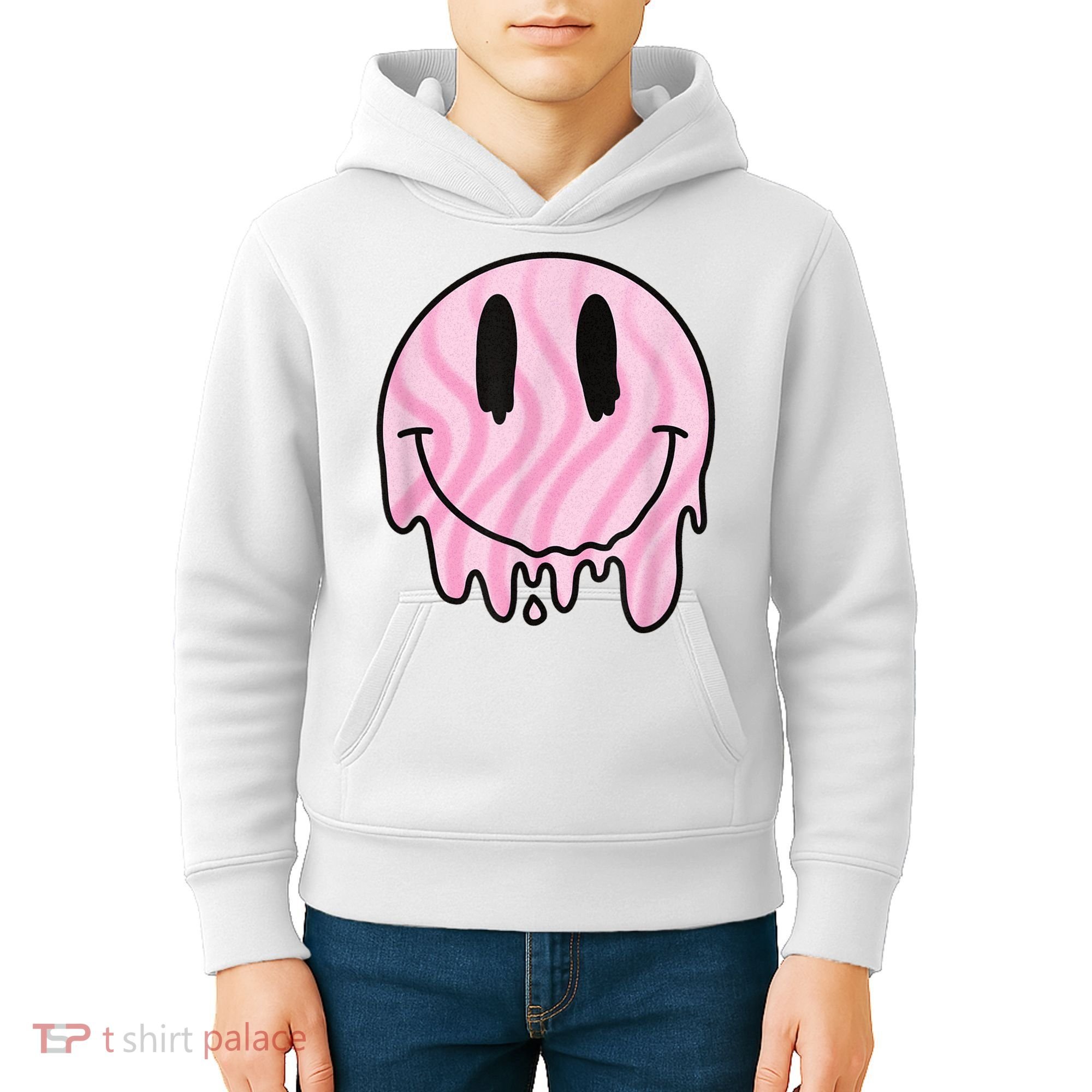 Melted Smiley Face Retro 80s Dripping Melting Happy Smile Kids Hoodie