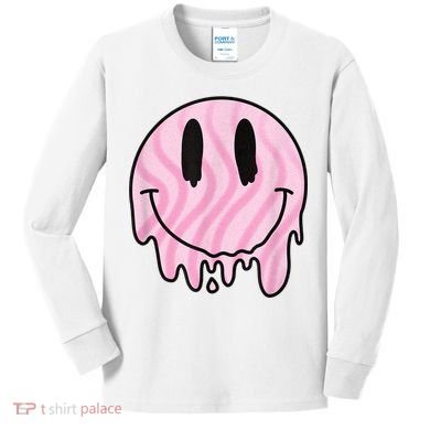 Melted Smiley Face Retro 80s Dripping Melting Happy Smile Kids Long Sleeve Shirt