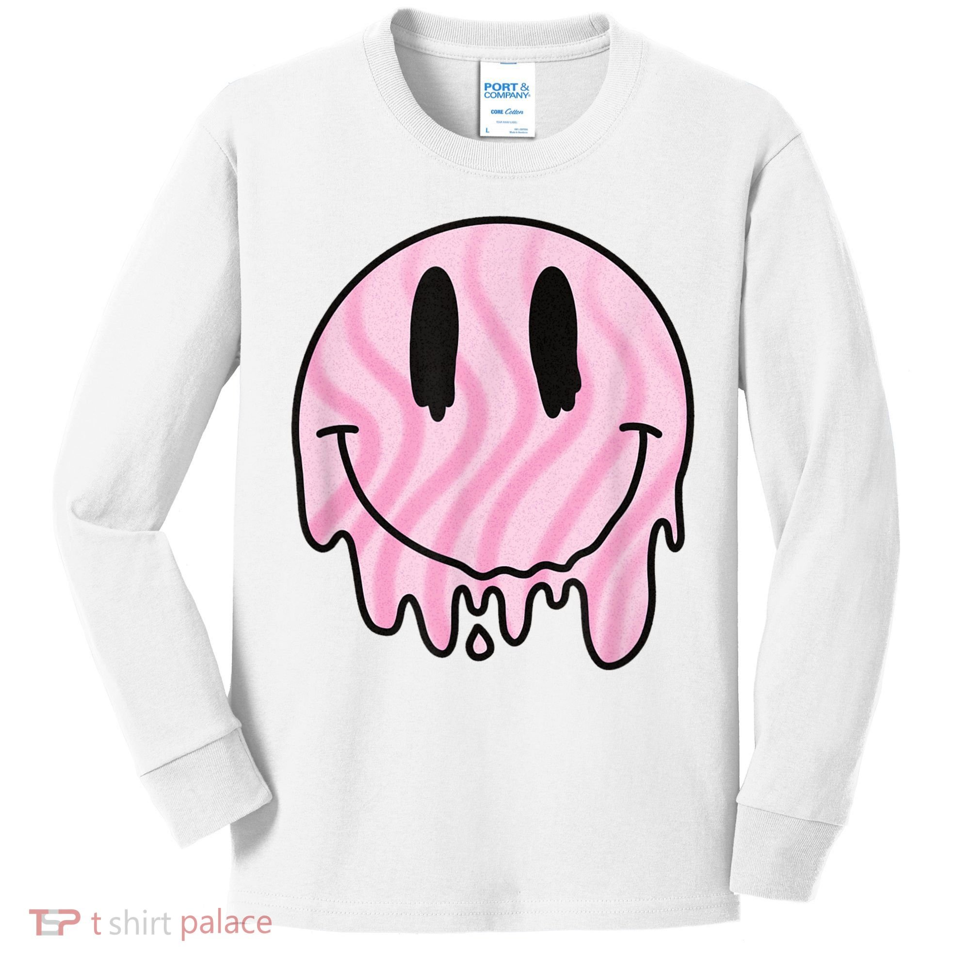 Melted Smiley Face Retro 80s Dripping Melting Happy Smile Kids Long Sleeve Shirt