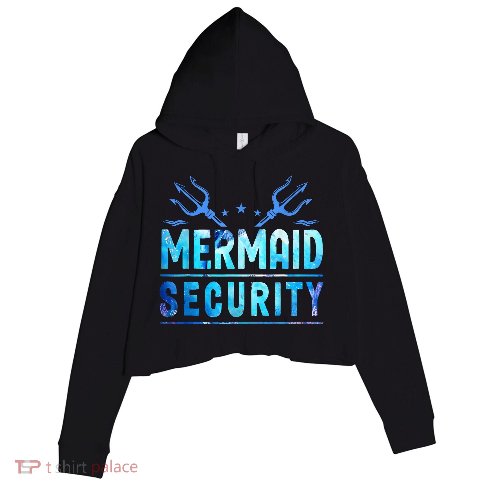 Mermaid Security Funny Dad Mermaid Family Mermaid Squad Crop Fleece Hoodie