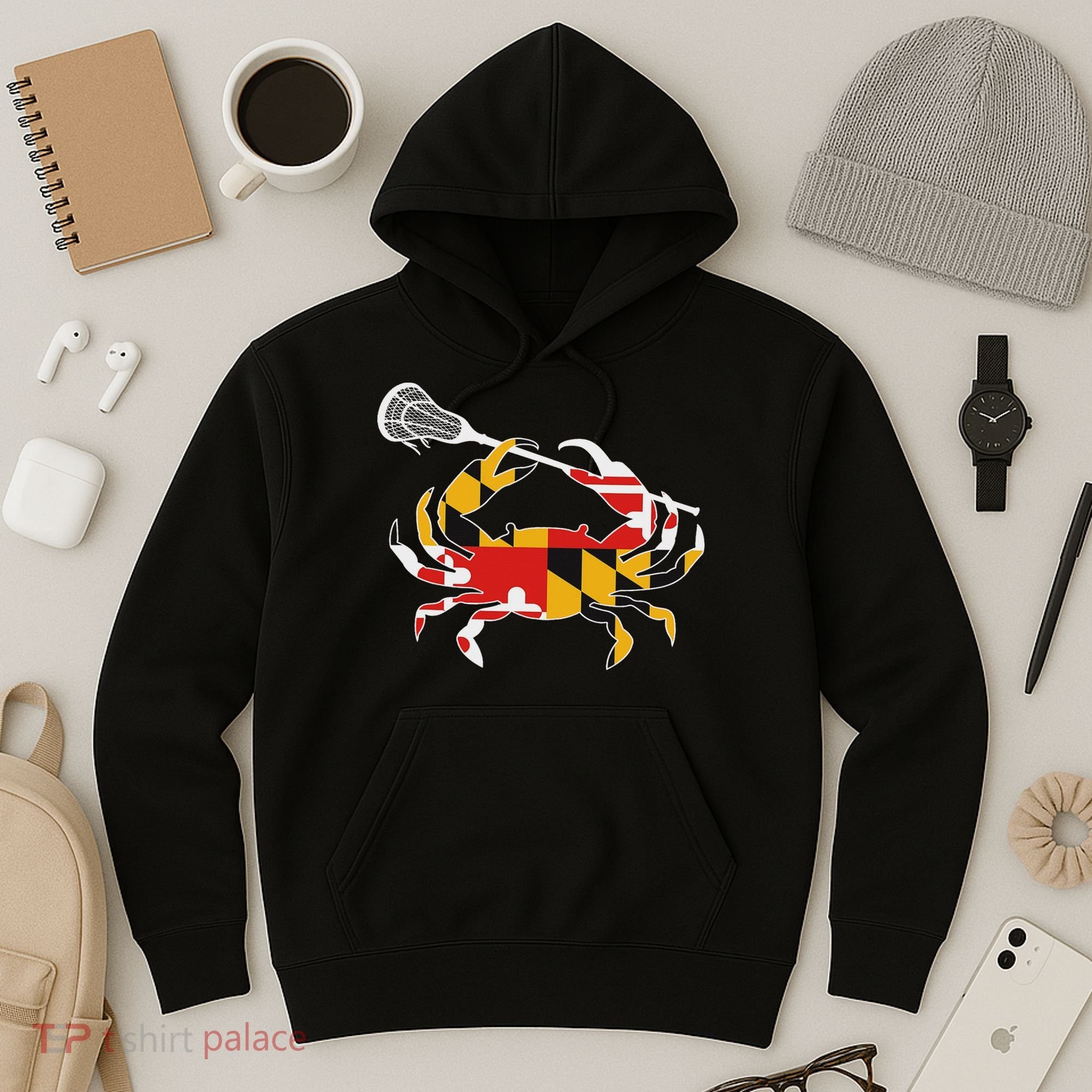Maryland State Flag Crab Lacrosse Complete Stick & Girl Hoodie