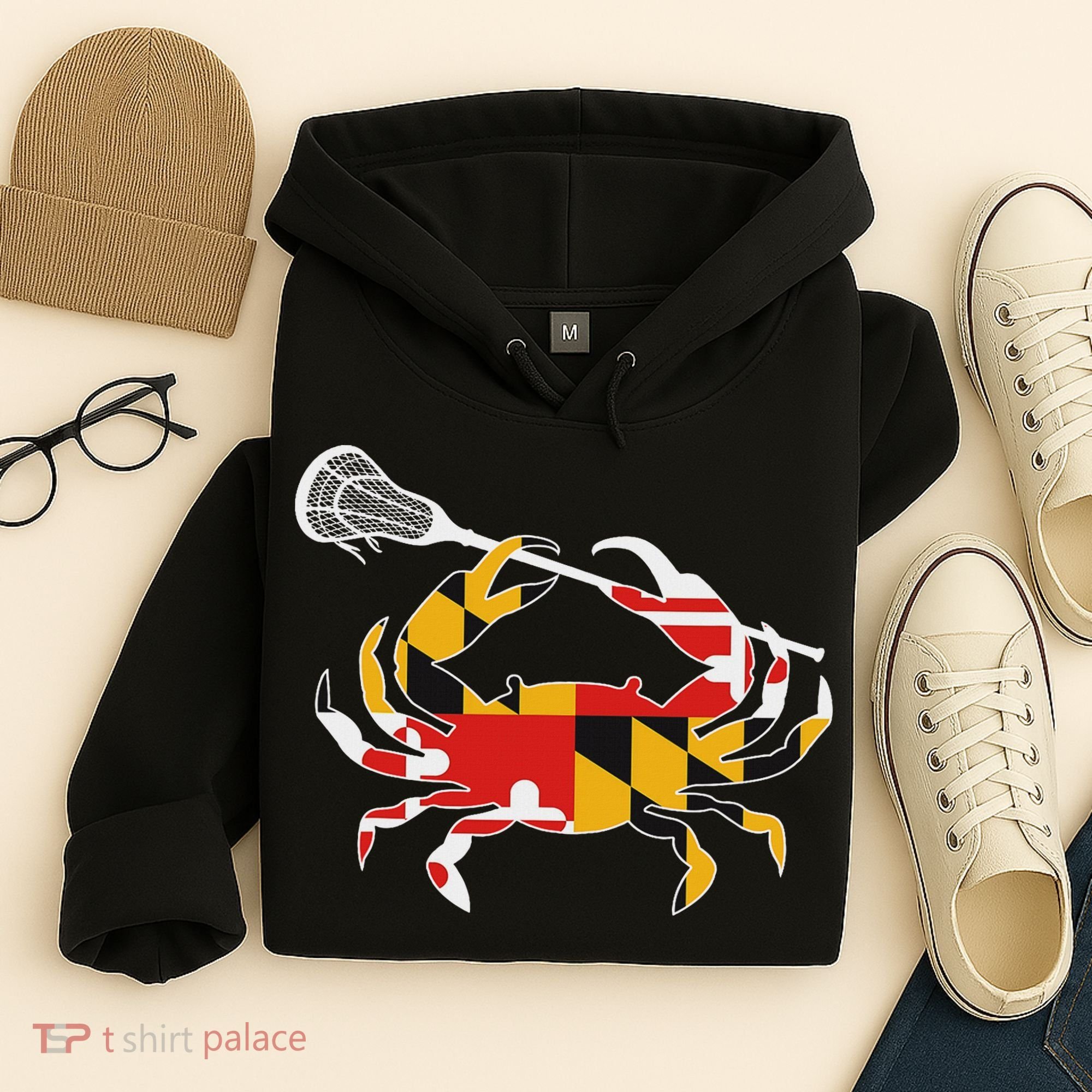 Maryland State Flag Crab Lacrosse Complete Stick & Girl Hoodie