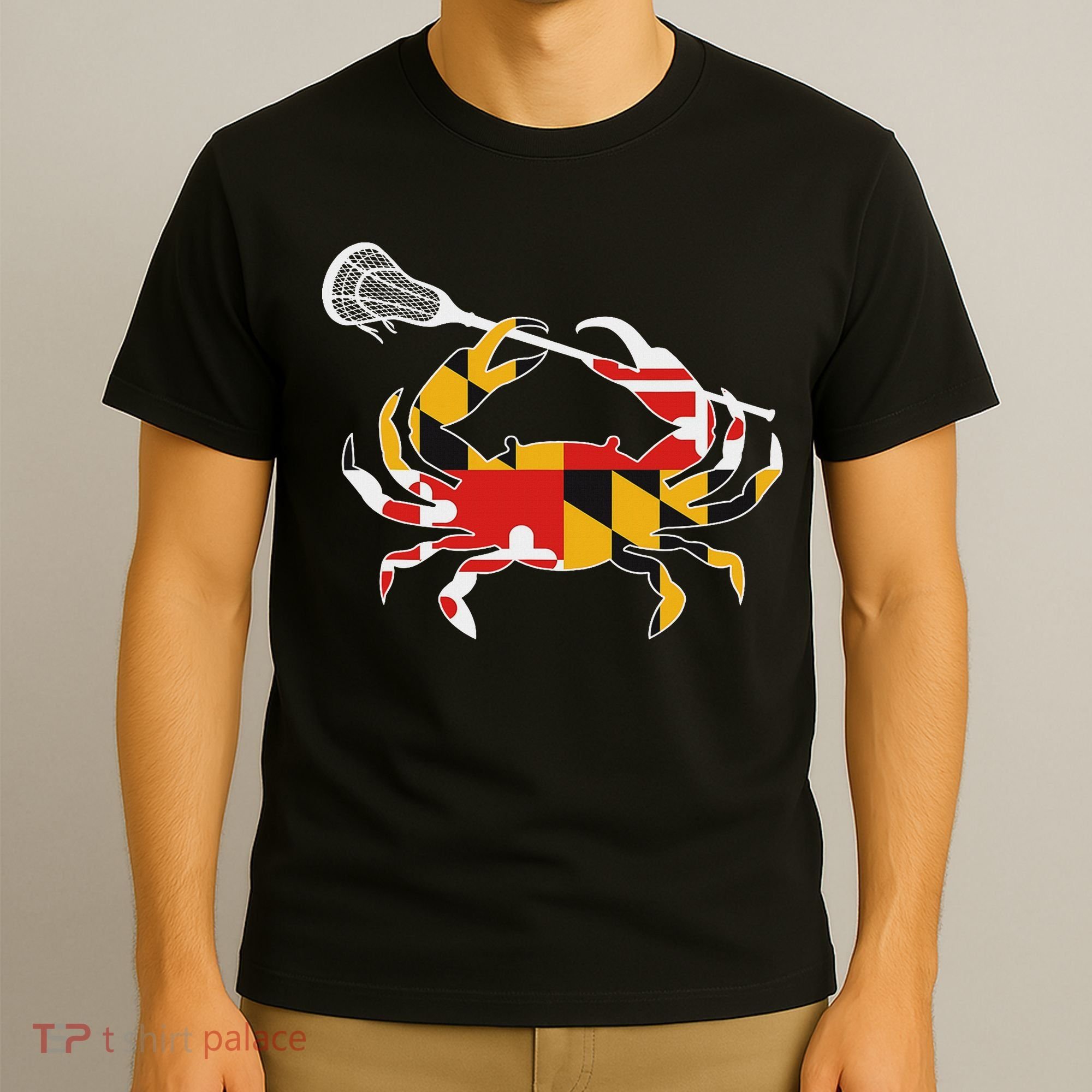 Maryland State Flag Crab Lacrosse Complete Stick & Girl T-Shirt