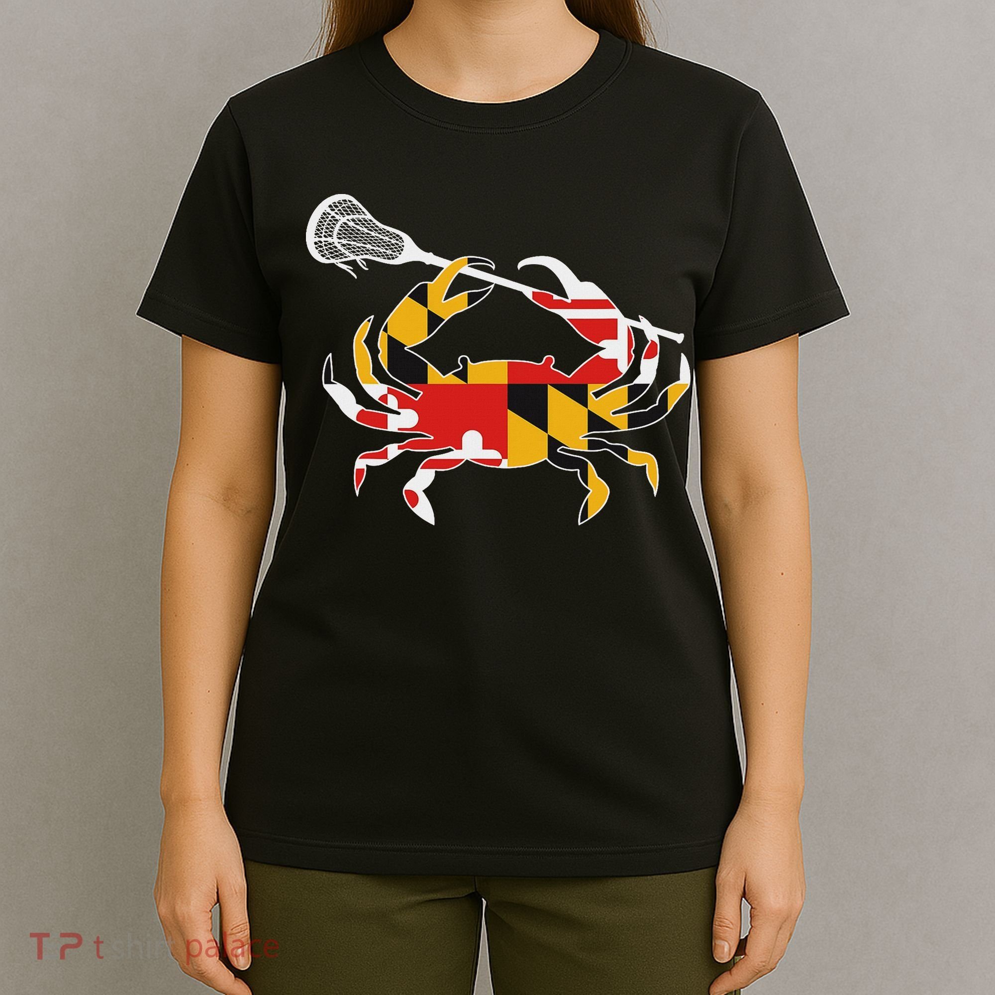 Maryland State Flag Crab Lacrosse Complete Stick & Girl T-Shirt
