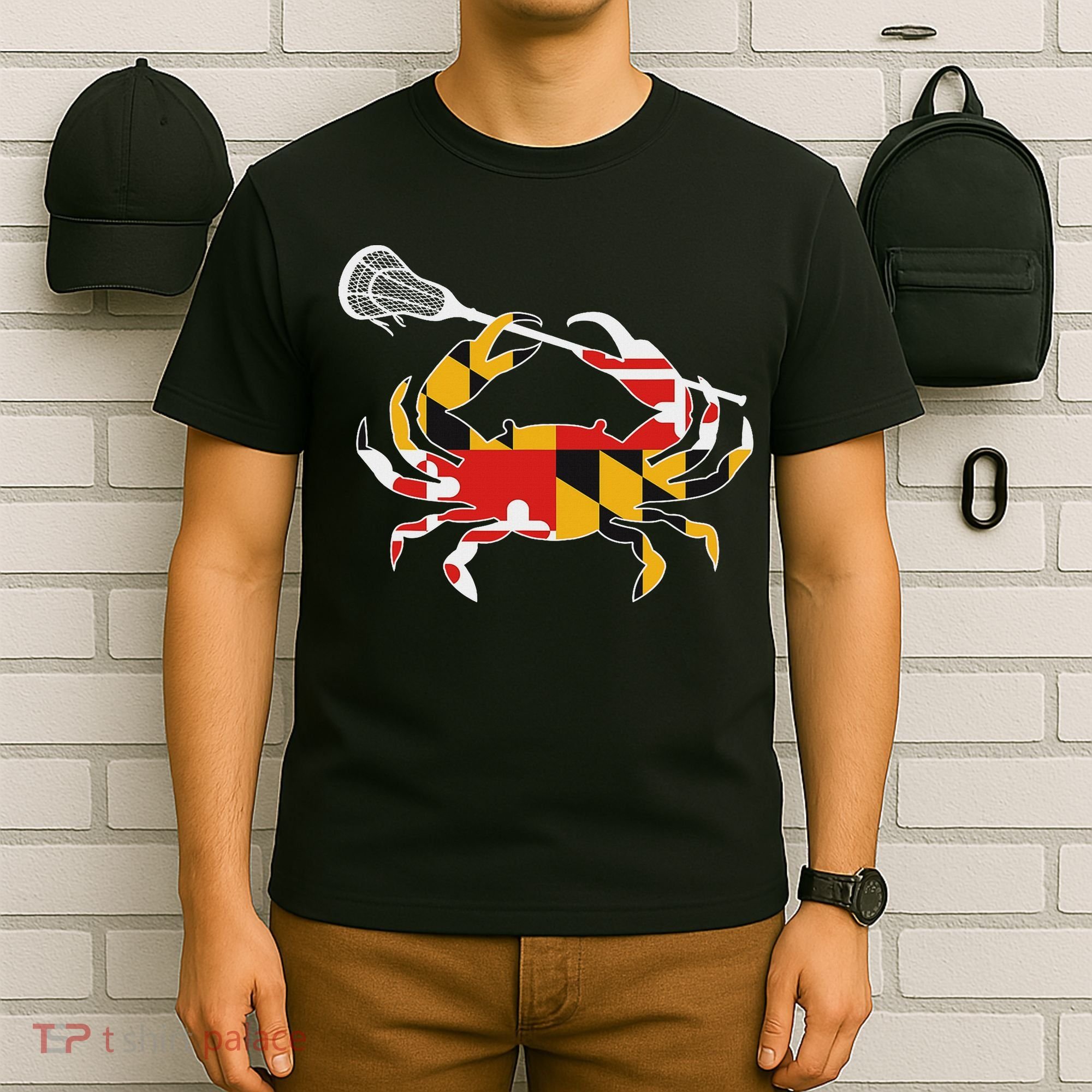 Maryland State Flag Crab Lacrosse Complete Stick & Girl T-Shirt