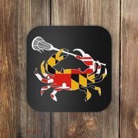 Maryland State Flag Crab Lacrosse Complete Stick & Girl Coaster thumb 0