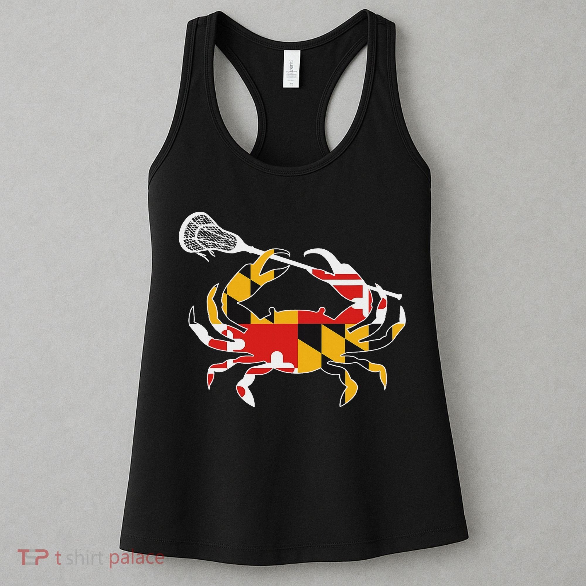 Maryland State Flag Crab Lacrosse Complete Stick & Girl Women's Tank Top