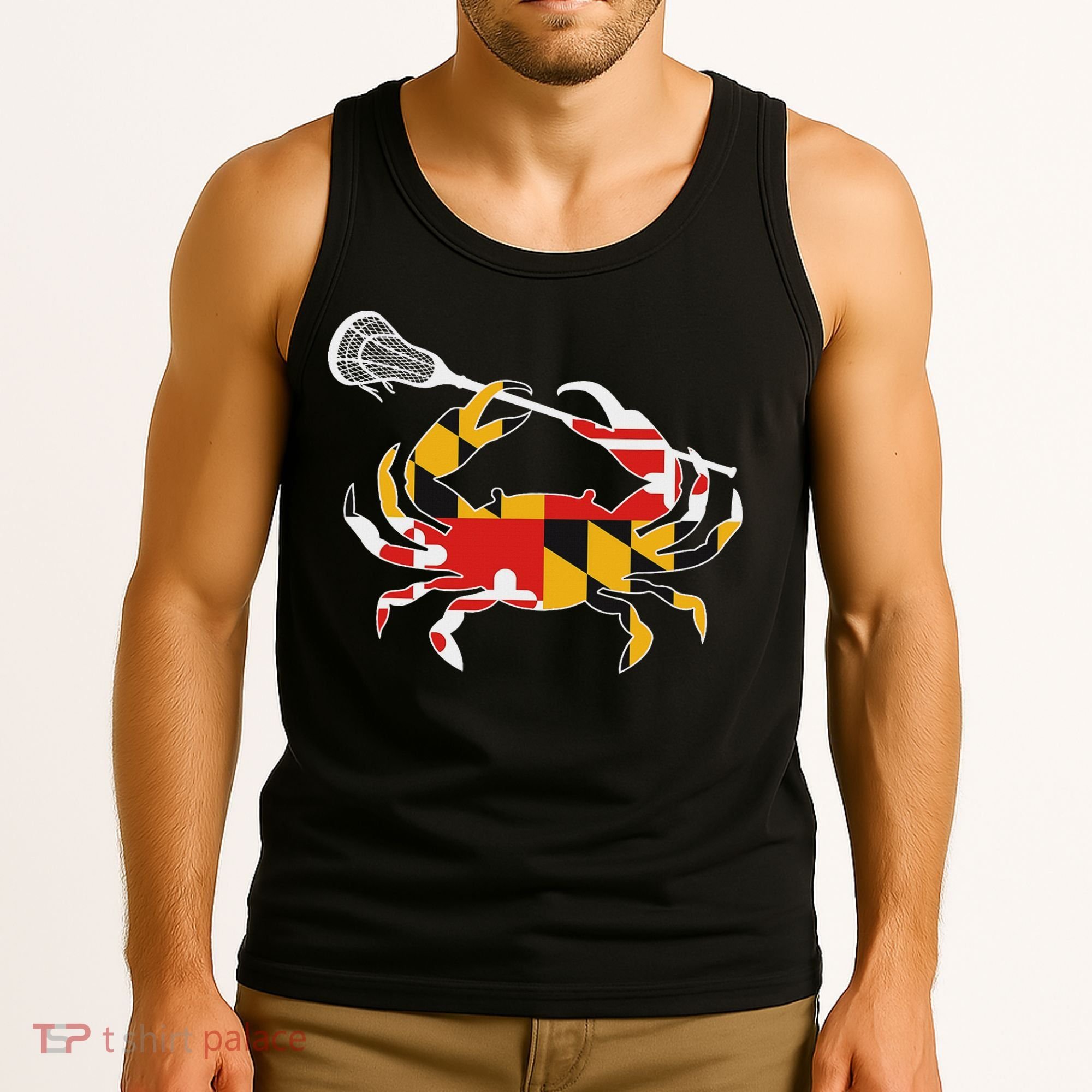 Maryland State Flag Crab Lacrosse Complete Stick & Girl Tank Top