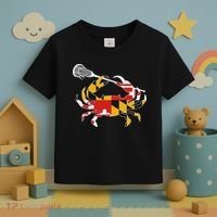 Maryland State Flag Crab Lacrosse Complete Stick & Girl Toddler T-Shirt thumb 3