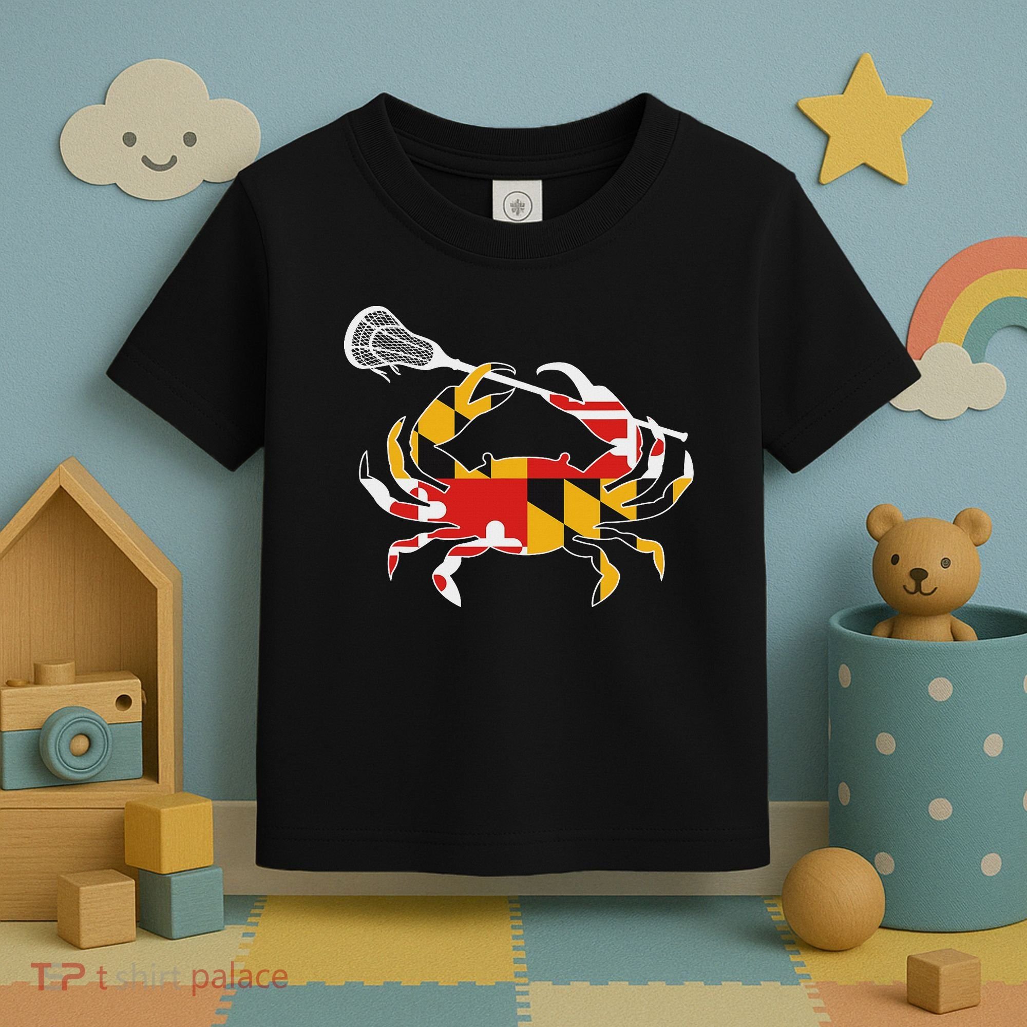 Maryland State Flag Crab Lacrosse Complete Stick & Girl Toddler T-Shirt
