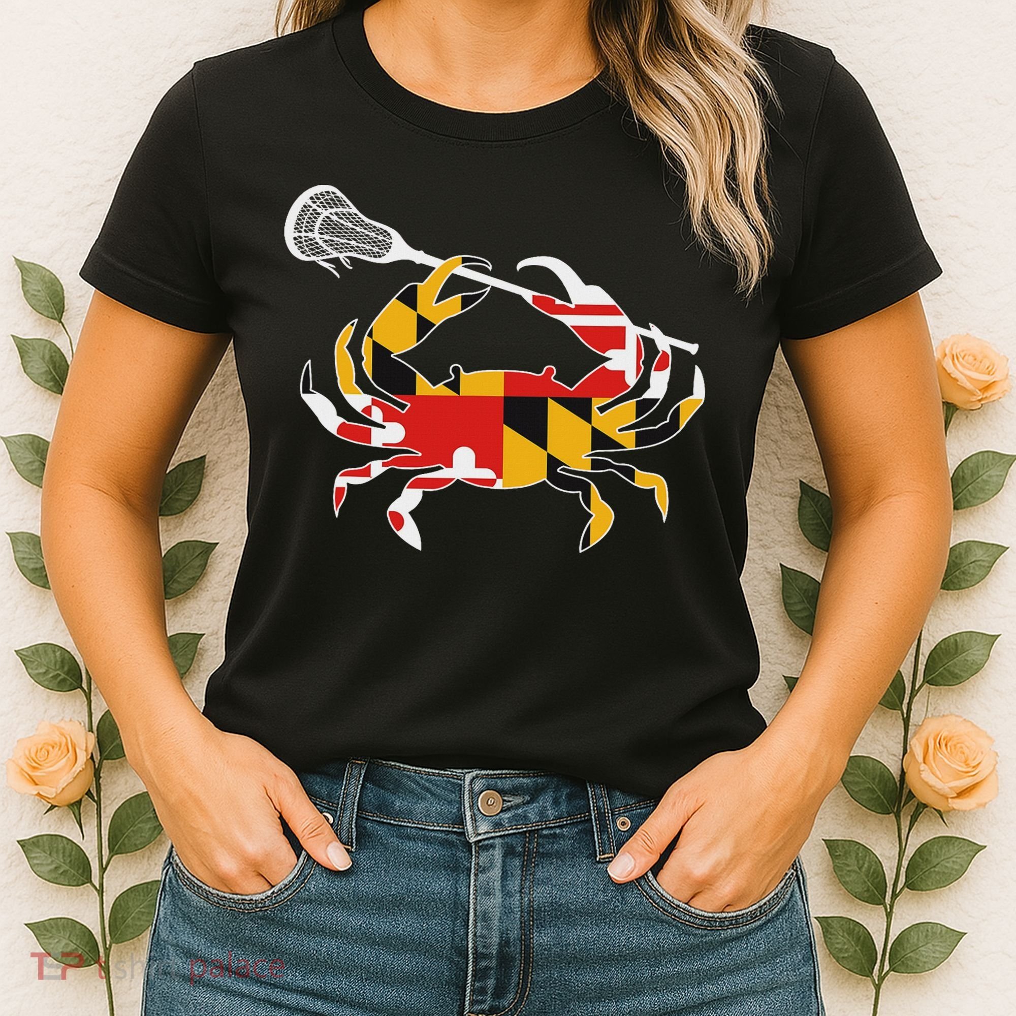 Maryland State Flag Crab Lacrosse Complete Stick & Girl Women's T-Shirt