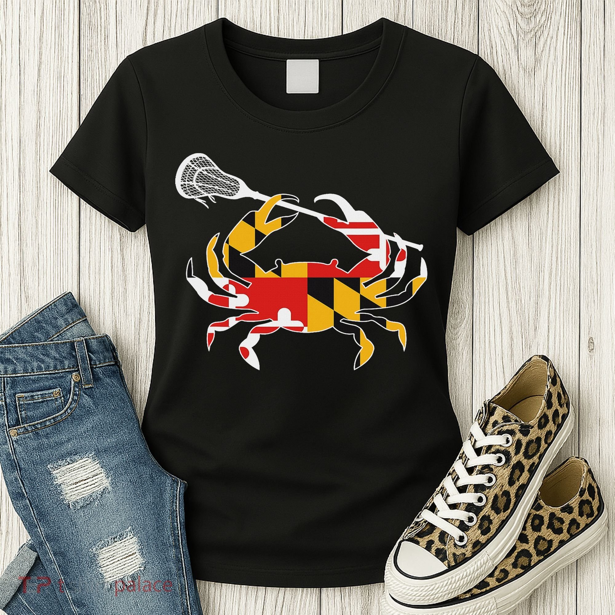 Maryland State Flag Crab Lacrosse Complete Stick & Girl Women's T-Shirt