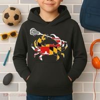 Maryland State Flag Crab Lacrosse Complete Stick & Girl Kids Hoodie thumb 2