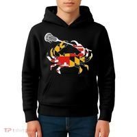 Maryland State Flag Crab Lacrosse Complete Stick & Girl Kids Hoodie thumb 4