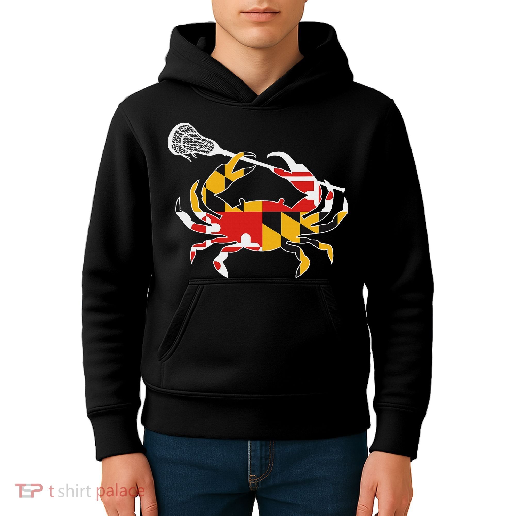 Maryland State Flag Crab Lacrosse Complete Stick & Girl Kids Hoodie