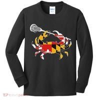 Maryland State Flag Crab Lacrosse Complete Stick & Girl Kids Long Sleeve Shirt thumb 0
