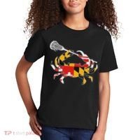 Maryland State Flag Crab Lacrosse Complete Stick & Girl Kids T-Shirt thumb 2
