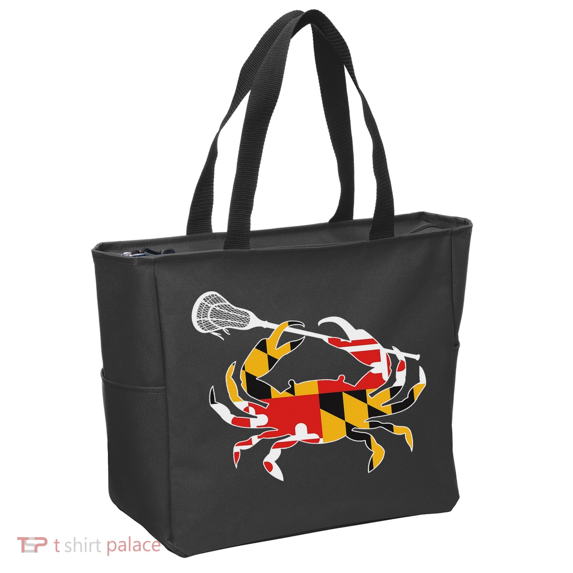 Maryland State Flag Crab Lacrosse Complete Stick & Girl Tote Bag
