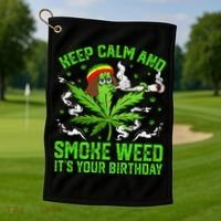 Marijuana Smoker Funny Weed Birthday Party Cannabis Stoner Golf Towel thumb 1