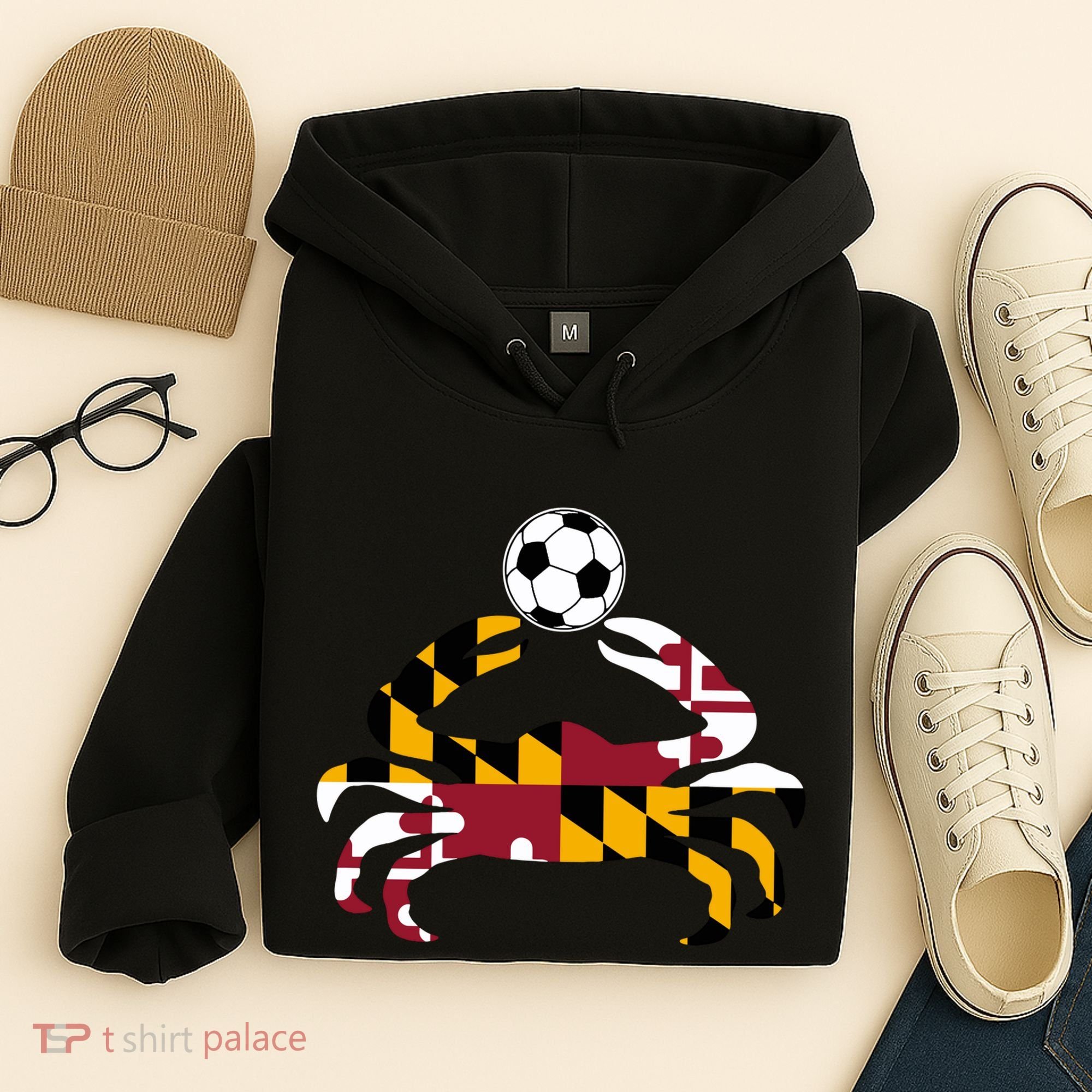 Maryland State Flag Blue Crab Pride With Soccer Ball Hoodie