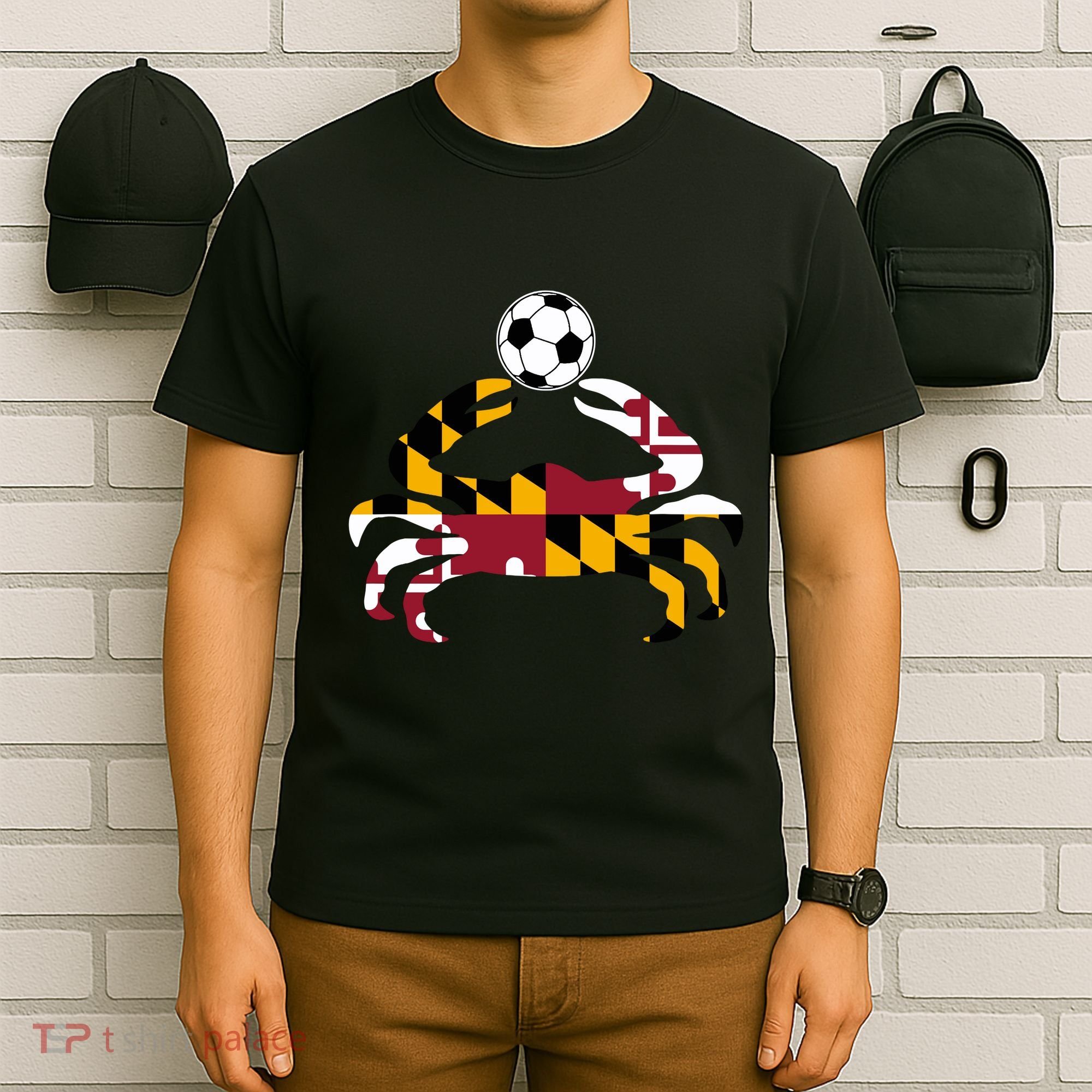 Maryland State Flag Blue Crab Pride With Soccer Ball T-Shirt