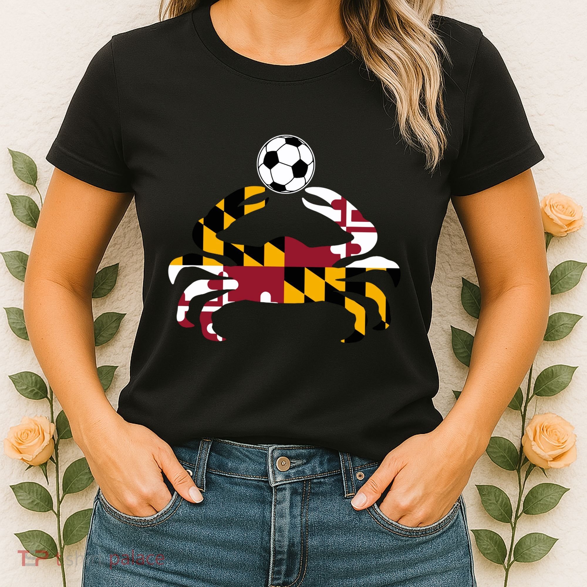 Maryland State Flag Blue Crab Pride With Soccer Ball Women's T-Shirt