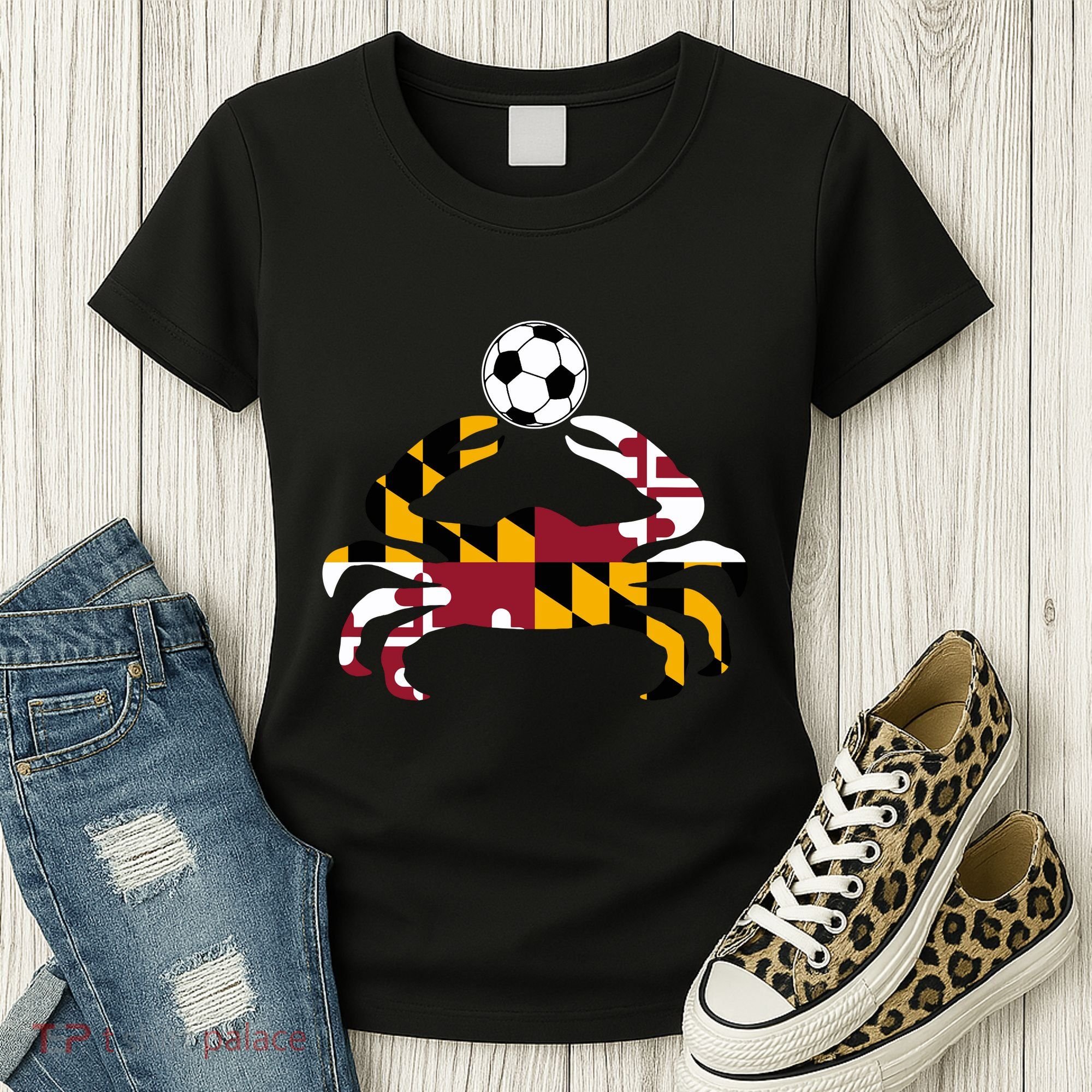 Maryland State Flag Blue Crab Pride With Soccer Ball Women's T-Shirt