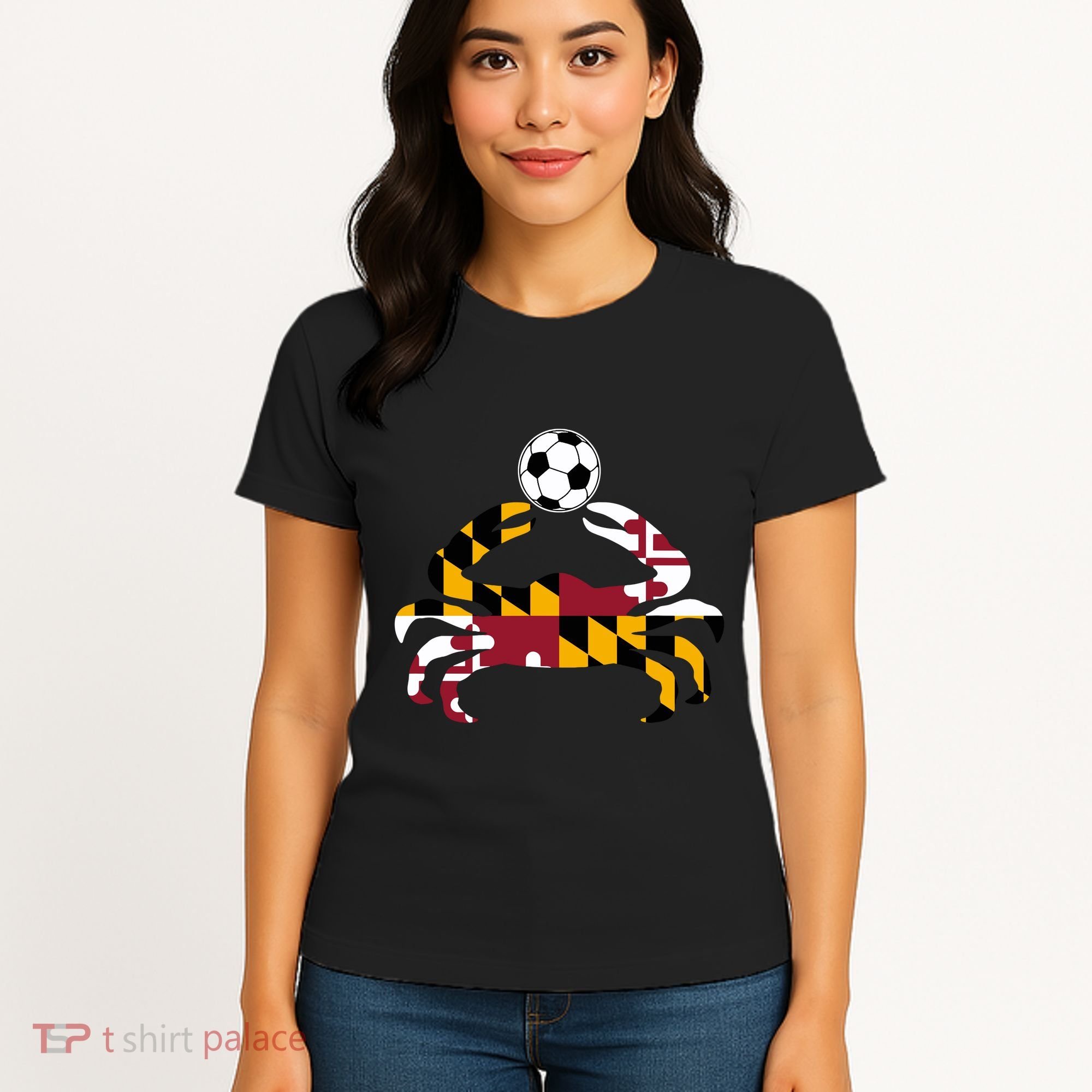 Maryland State Flag Blue Crab Pride With Soccer Ball Women's T-Shirt