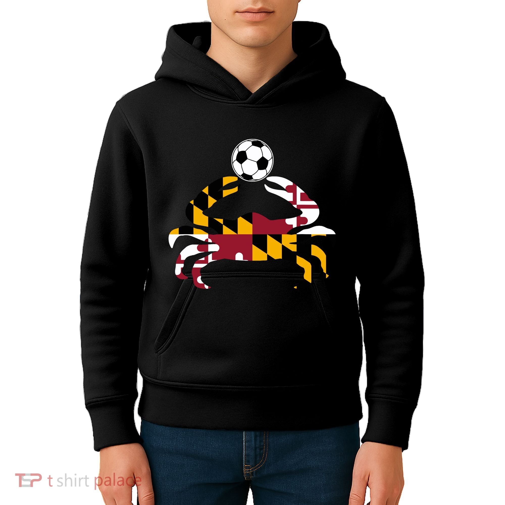 Maryland State Flag Blue Crab Pride With Soccer Ball Kids Hoodie