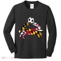 Maryland State Flag Blue Crab Pride With Soccer Ball Kids Long Sleeve Shirt thumb 0