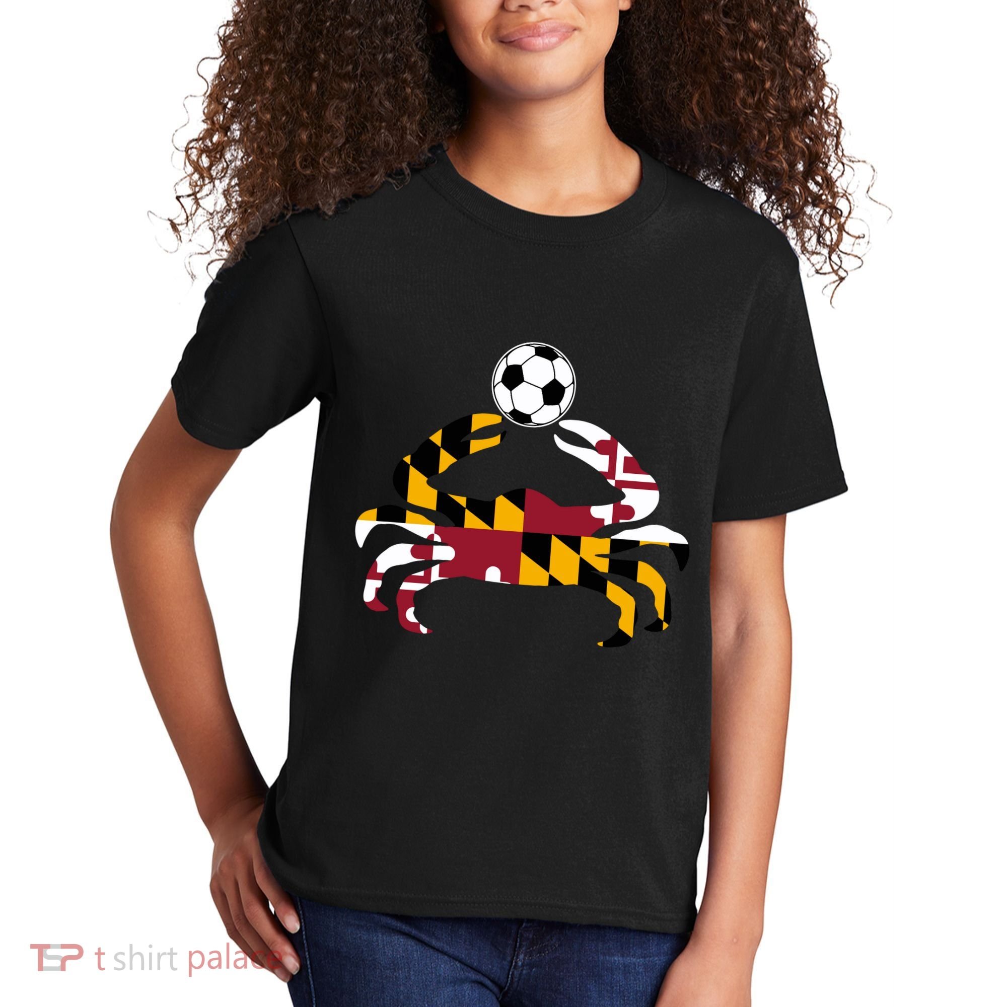 Maryland State Flag Blue Crab Pride With Soccer Ball Kids T-Shirt