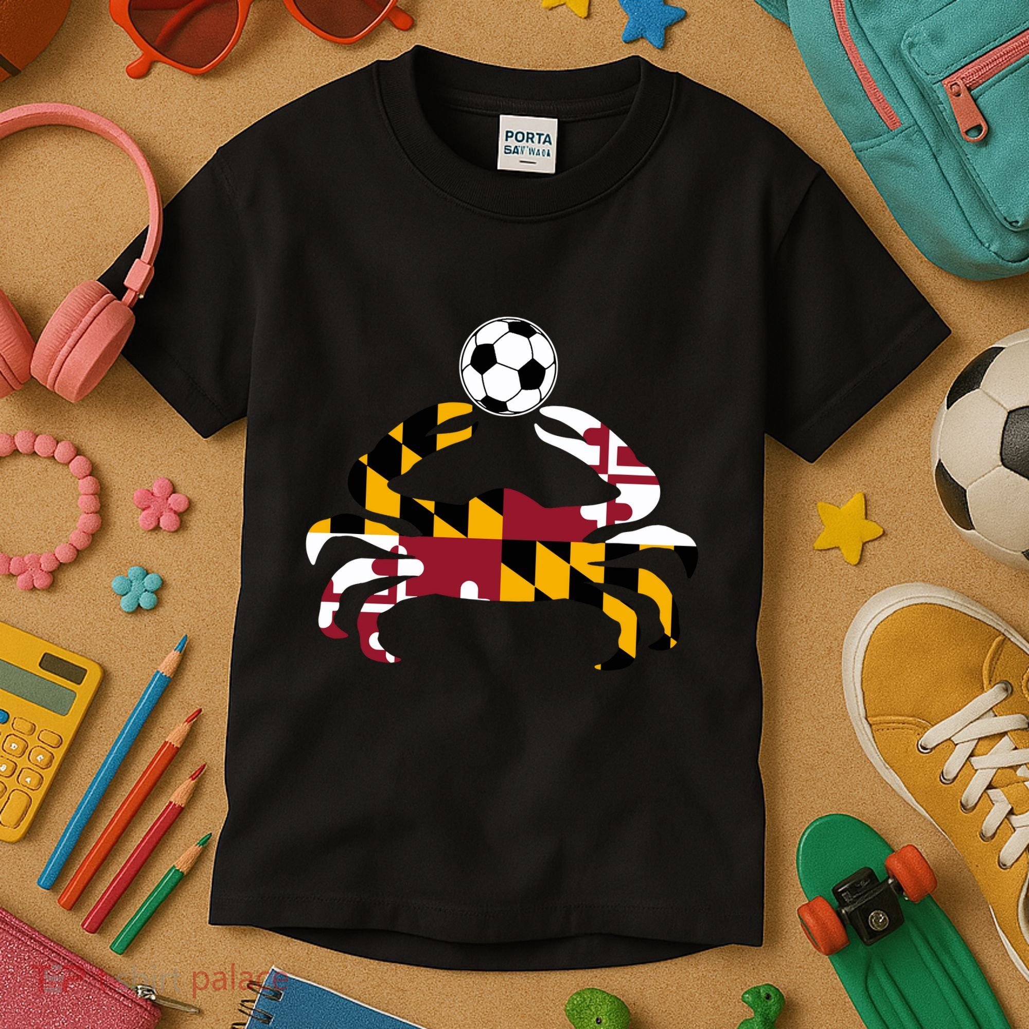 Maryland State Flag Blue Crab Pride With Soccer Ball Kids T-Shirt