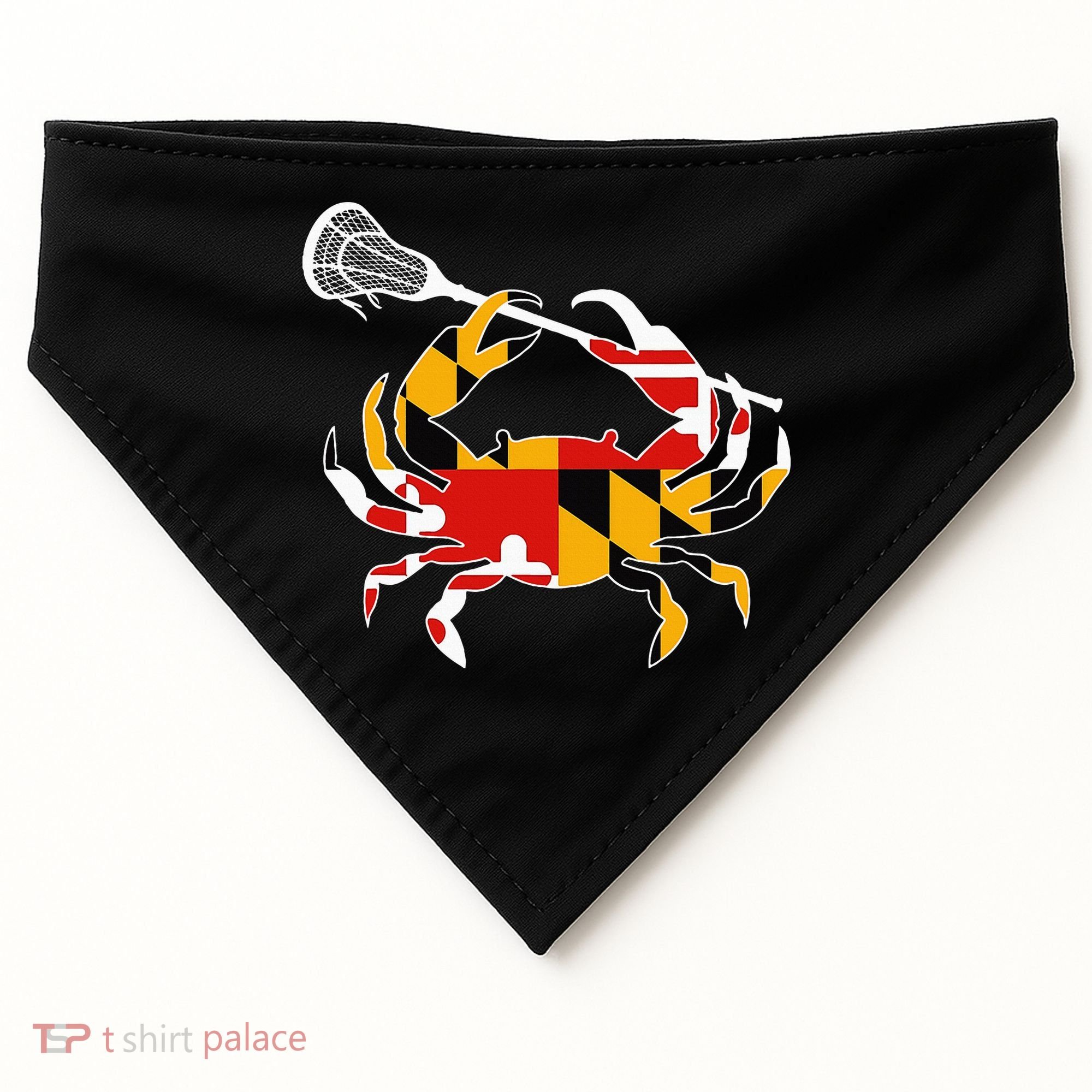 Maryland State Flag Crab Lacrosse Complete Stick USA-Made Doggie Bandana