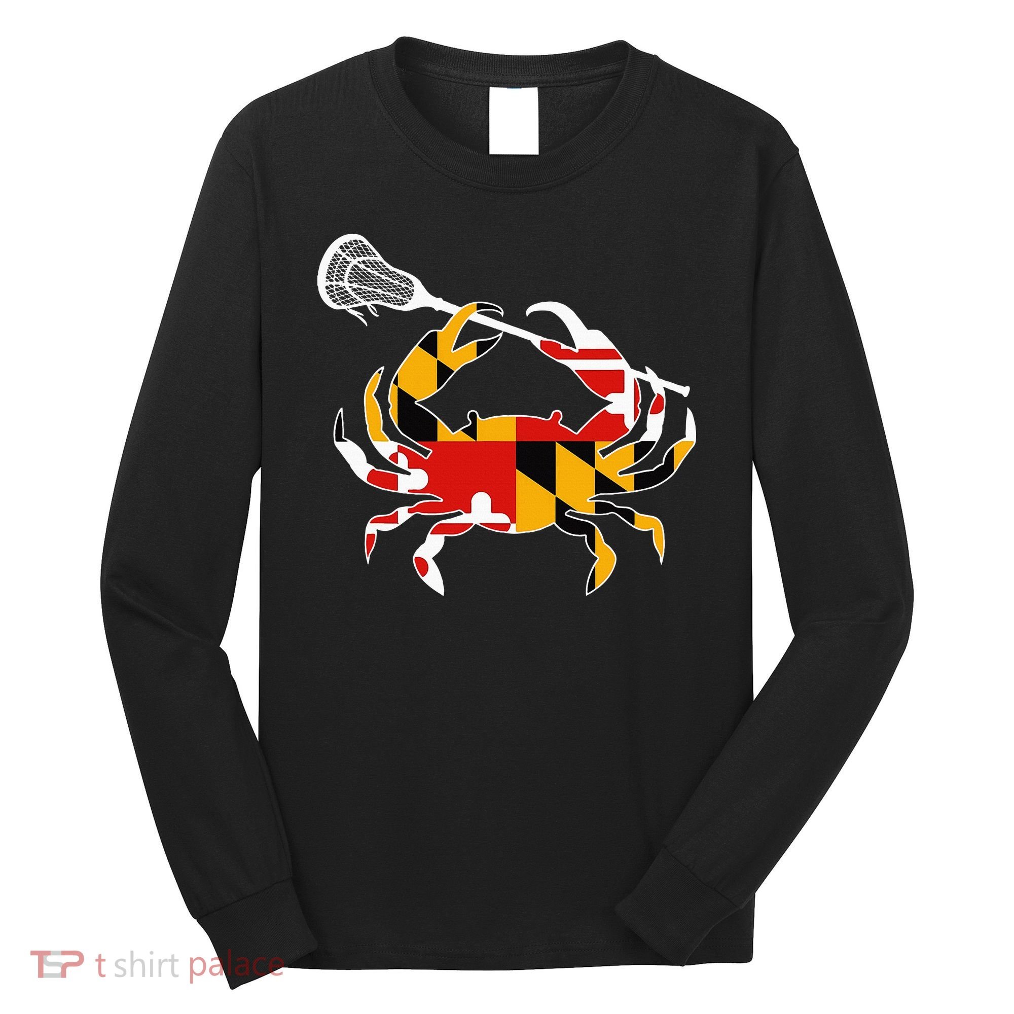 Maryland State Flag Crab Lacrosse Complete Stick Long Sleeve Shirt