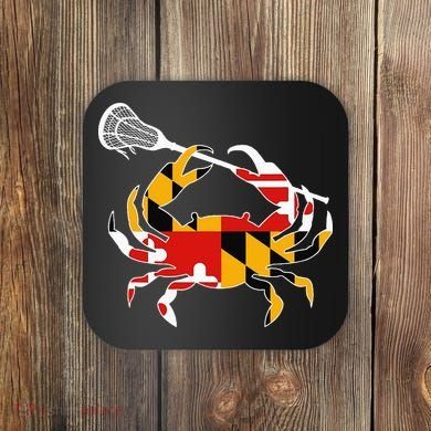 Maryland State Flag Crab Lacrosse Complete Stick Coaster