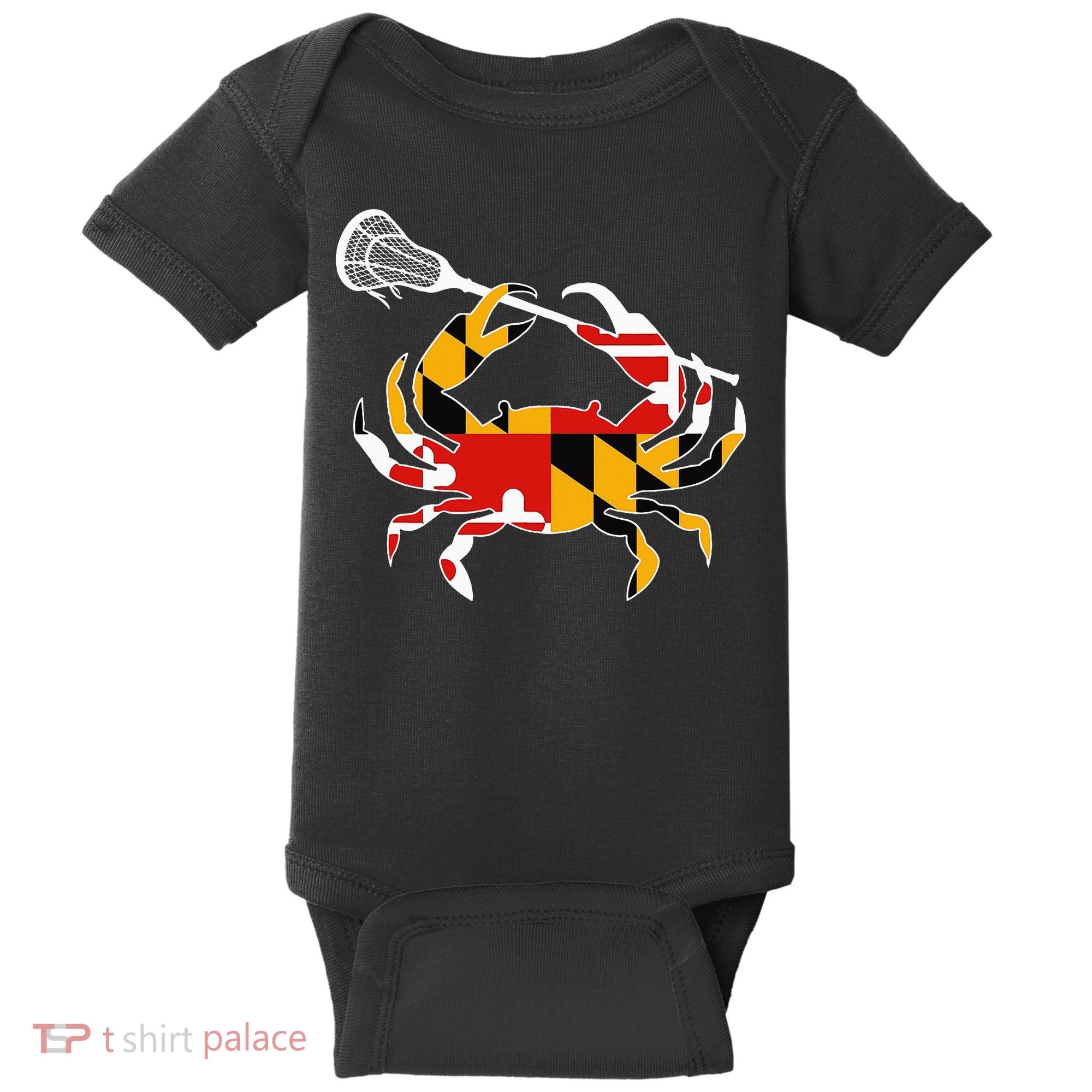 Maryland State Flag Crab Lacrosse Complete Stick Baby Bodysuit