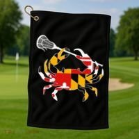 Maryland State Flag Crab Lacrosse Complete Stick Golf Towel thumb 1