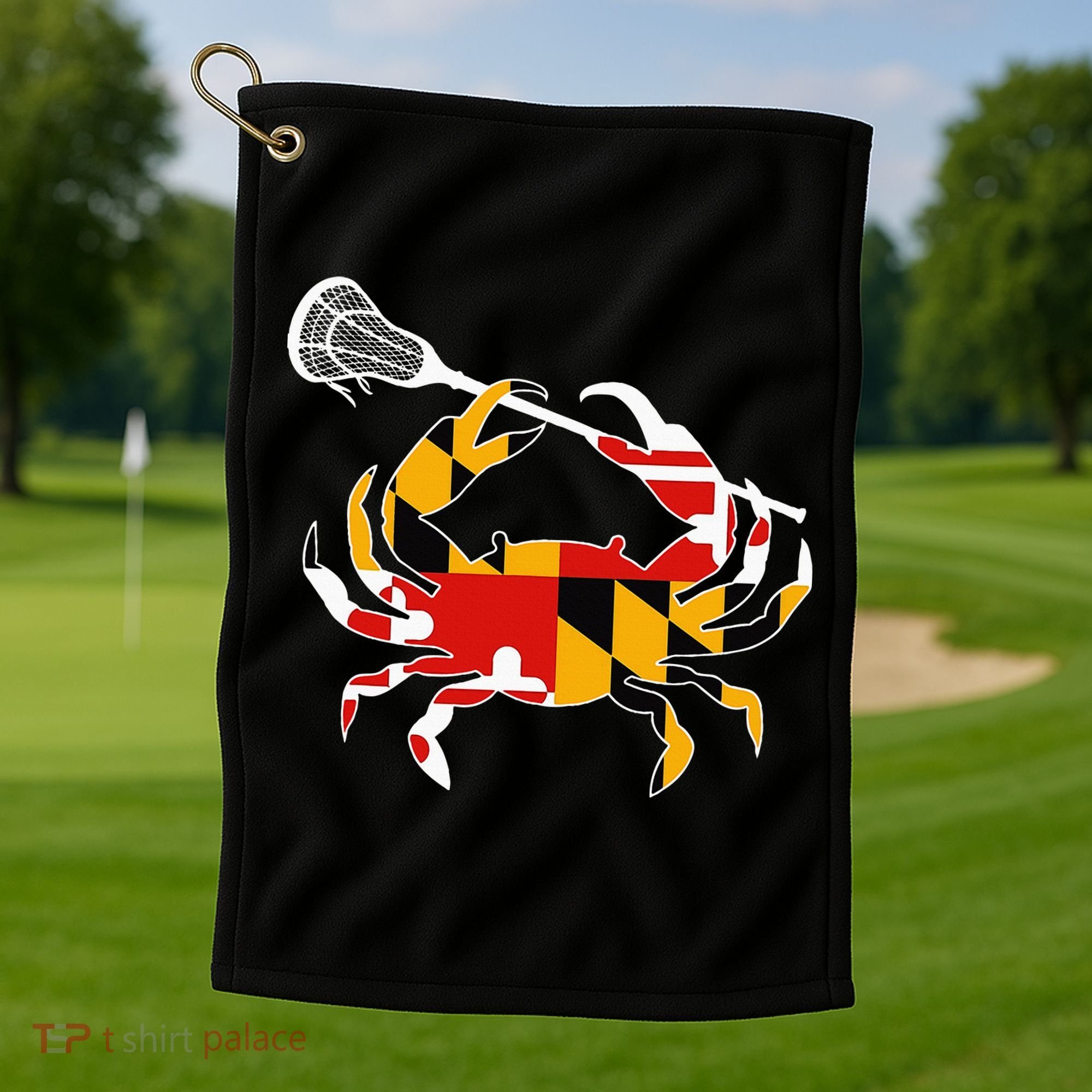 Maryland State Flag Crab Lacrosse Complete Stick Golf Towel