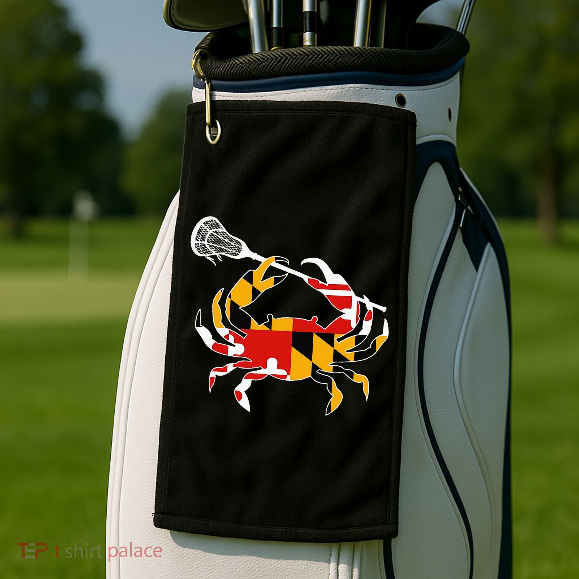 Maryland State Flag Crab Lacrosse Complete Stick Golf Towel