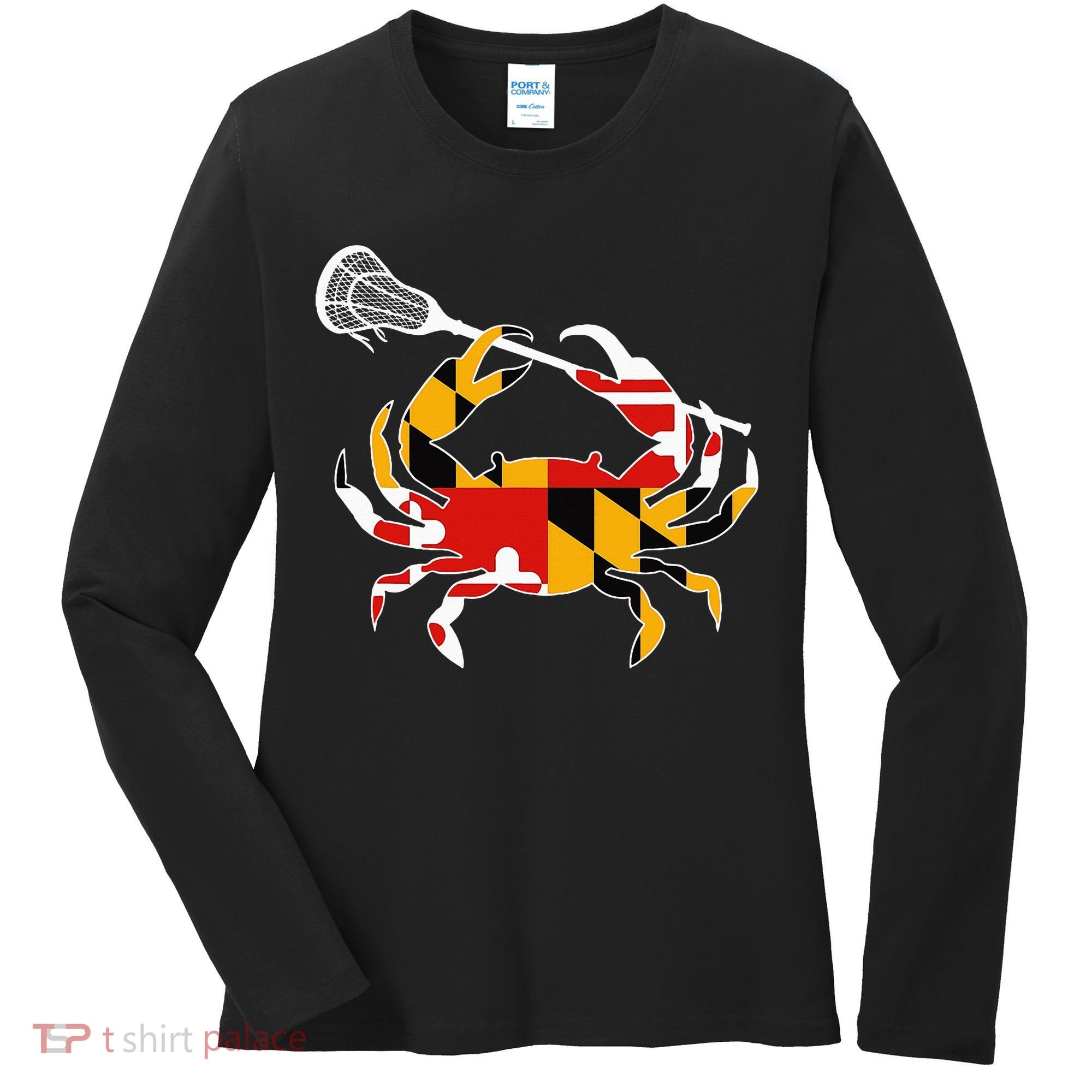 Maryland State Flag Crab Lacrosse Complete Stick Women's Long Sleeve Shirt