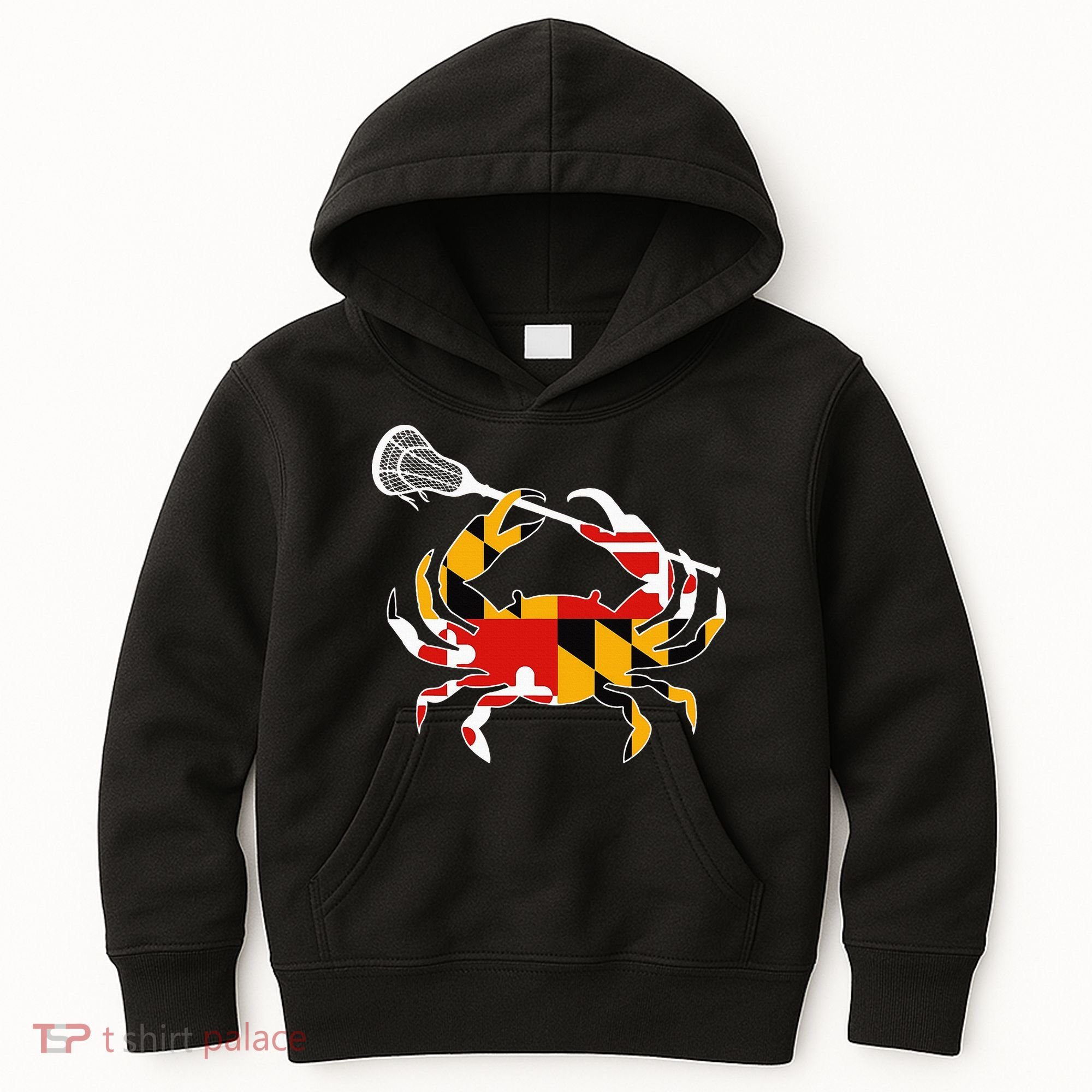 Maryland State Flag Crab Lacrosse Complete Stick Kids Hoodie