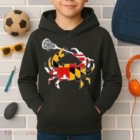 Maryland State Flag Crab Lacrosse Complete Stick Kids Hoodie thumb 2