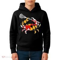 Maryland State Flag Crab Lacrosse Complete Stick Kids Hoodie thumb 4