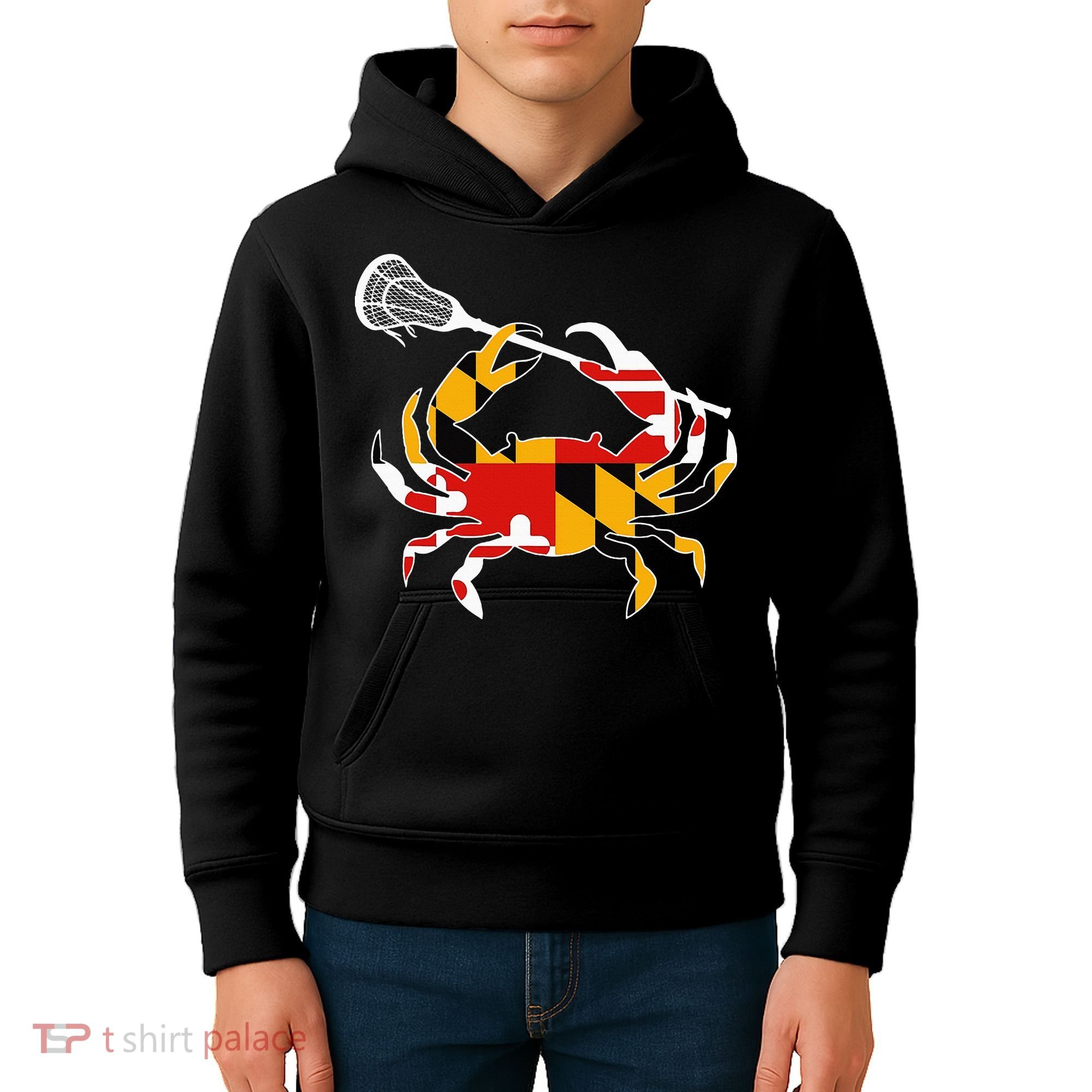 Maryland State Flag Crab Lacrosse Complete Stick Kids Hoodie