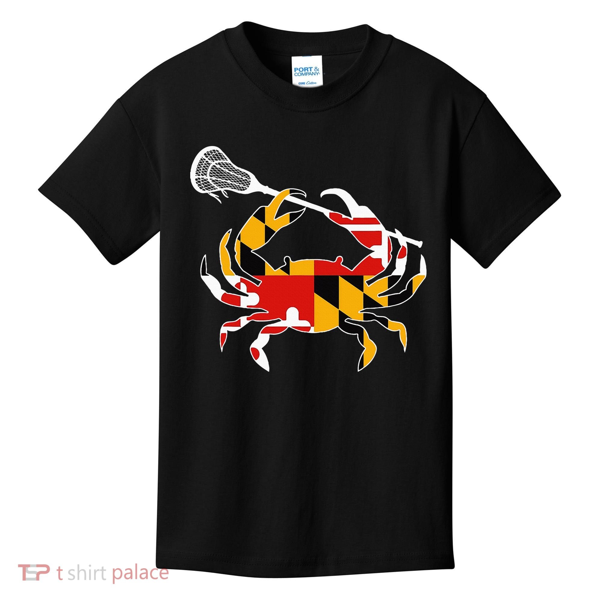 Maryland State Flag Crab Lacrosse Complete Stick Kids T-Shirt
