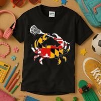 Maryland State Flag Crab Lacrosse Complete Stick Kids T-Shirt thumb 3