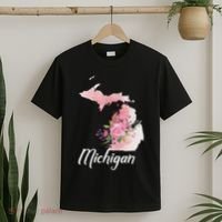 Michigan S.T.A.T.E Floral Watercolor Map Funny Cute Gift. T-Shirt thumb 2