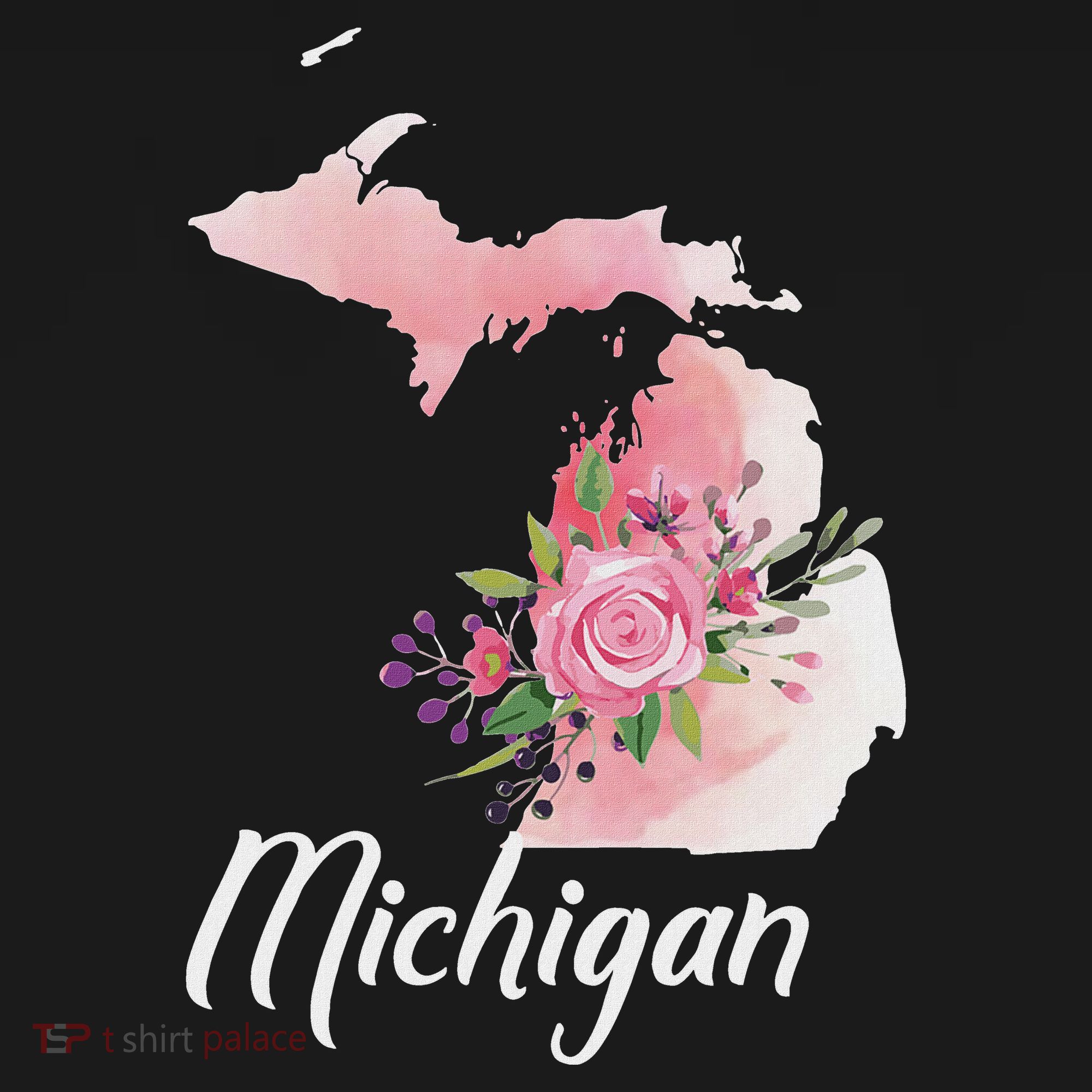 Michigan S.T.A.T.E Floral Watercolor Map Funny Cute Gift. T-Shirt