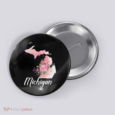 Michigan S.T.A.T.E Floral Watercolor Map Funny Cute Gift. Button